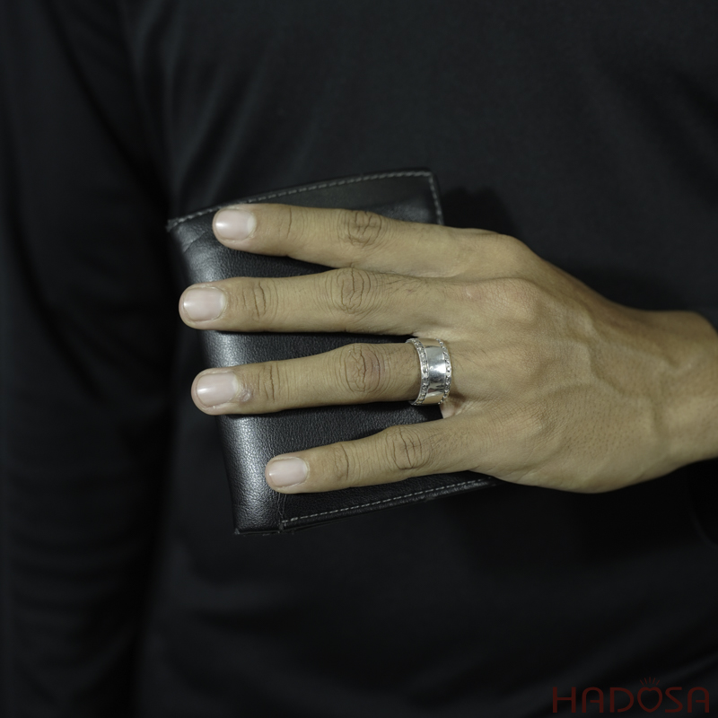 Nhẫn bạc nam trơn viền sao