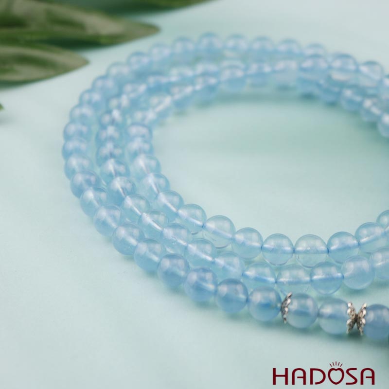 Tràng 108 hạt Aquamarine 8mm (Thuỷ, Mộc)