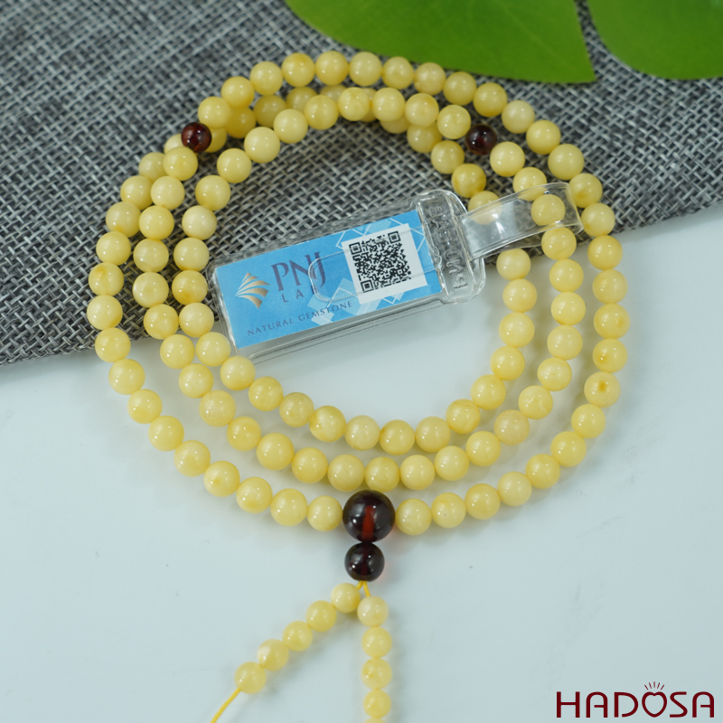 Vòng chuỗi 180 hạt hổ phách vàng sáp ong 5mm