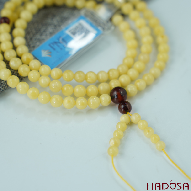 Vòng chuỗi 180 hạt hổ phách vàng sáp ong 5mm