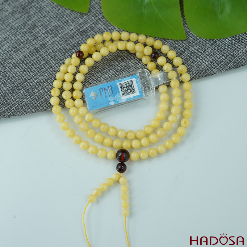 Vòng chuỗi 180 hạt hổ phách vàng sáp ong 5mm