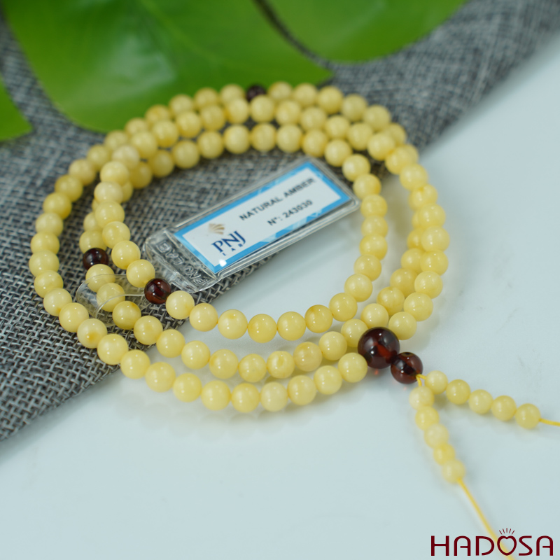 Vòng chuỗi 180 hạt hổ phách vàng sáp ong 5mm