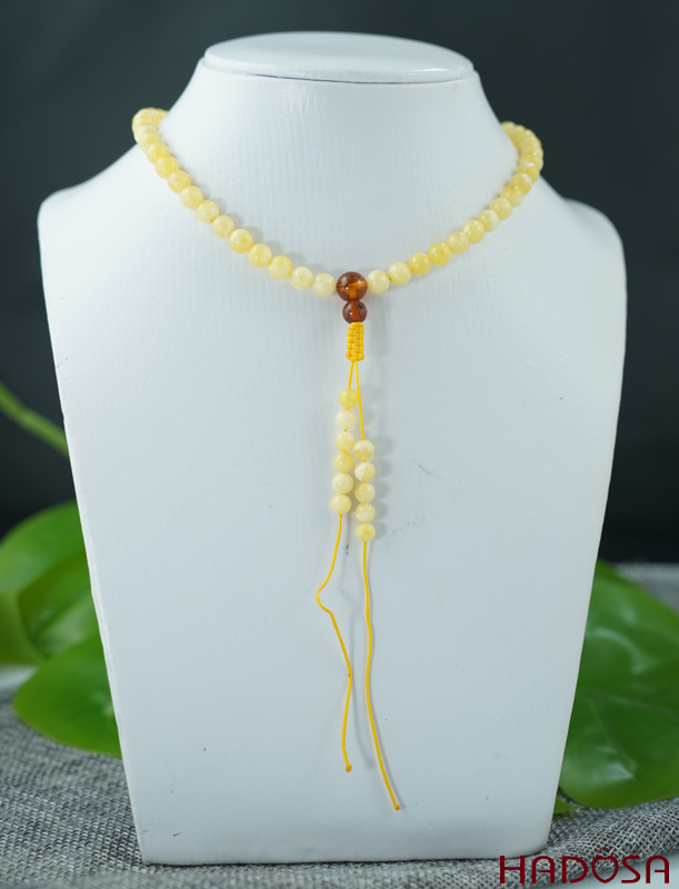 Vòng Hổ Phách vân sữa phớt bơ 108 hạt 06mm