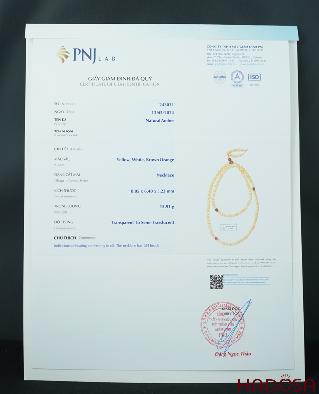 Vòng Hổ Phách vân sữa phớt bơ 108 hạt 06mm