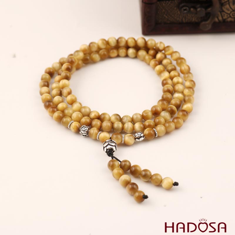 Tràng 108 hạt Mắt hổ vàng 6mm (Kim, Thổ)