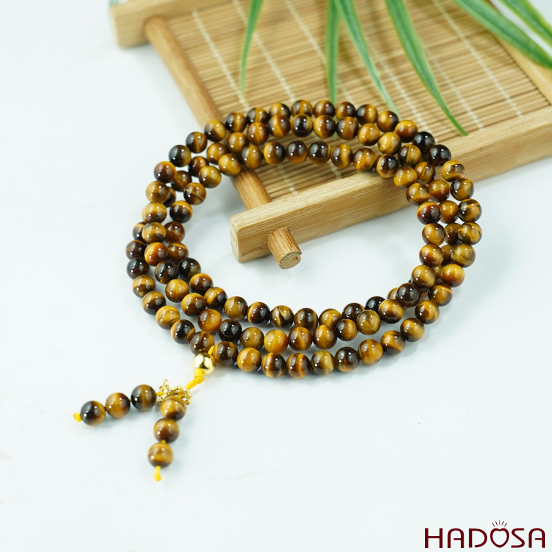 Tràng 108 hạt mắt hổ vàng nâu 6mm