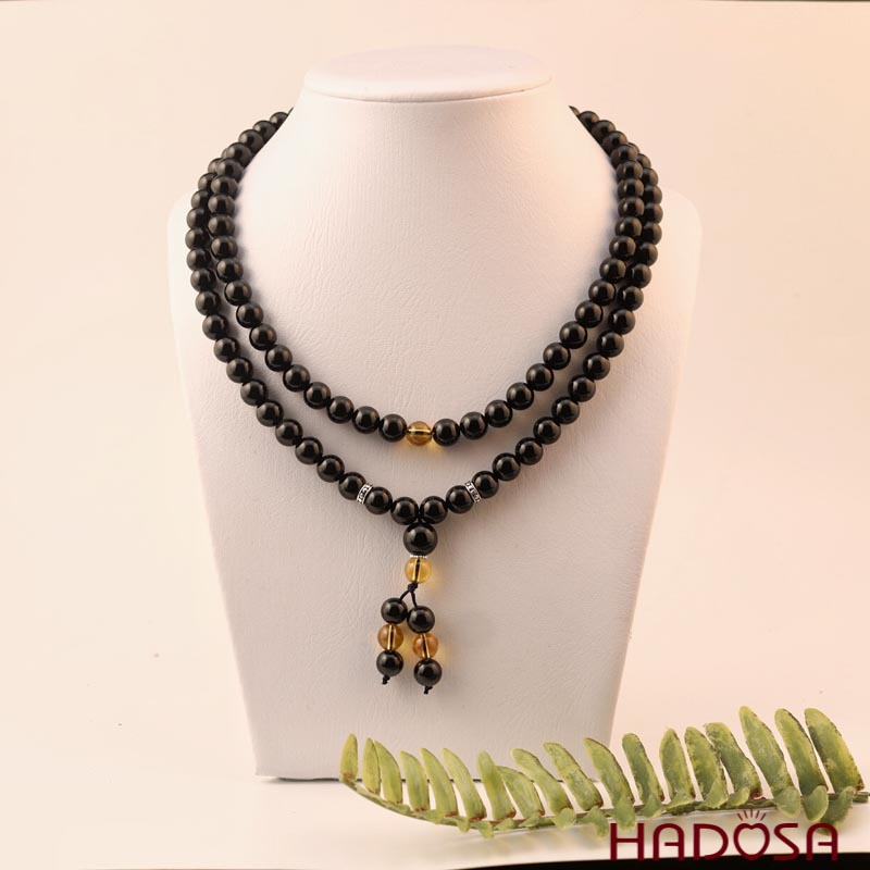 Tràng 108 hạt Thạch anh đen 8mm (Thuỷ, Mộc)