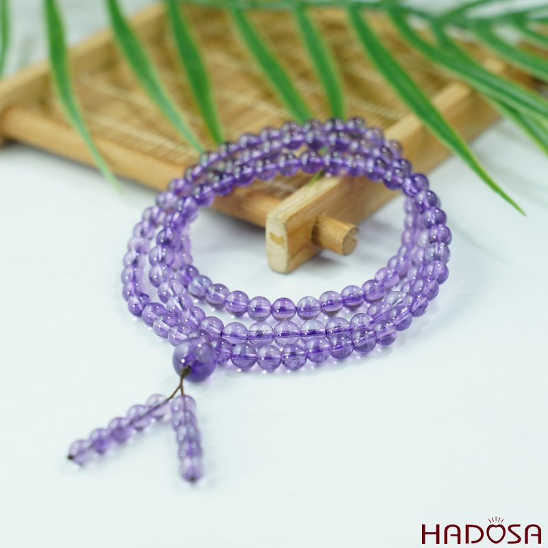 Tràng 108 hạt Thạch Anh Tím 5mm mix charm bạc 925