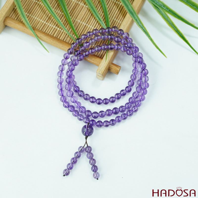 Tràng 108 hạt Thạch Anh Tím 5mm mix charm bạc 925