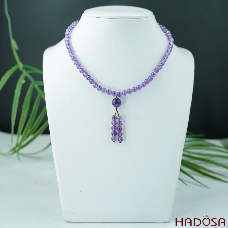 Tràng 108 hạt Thạch Anh Tím 5mm mix charm bạc 925