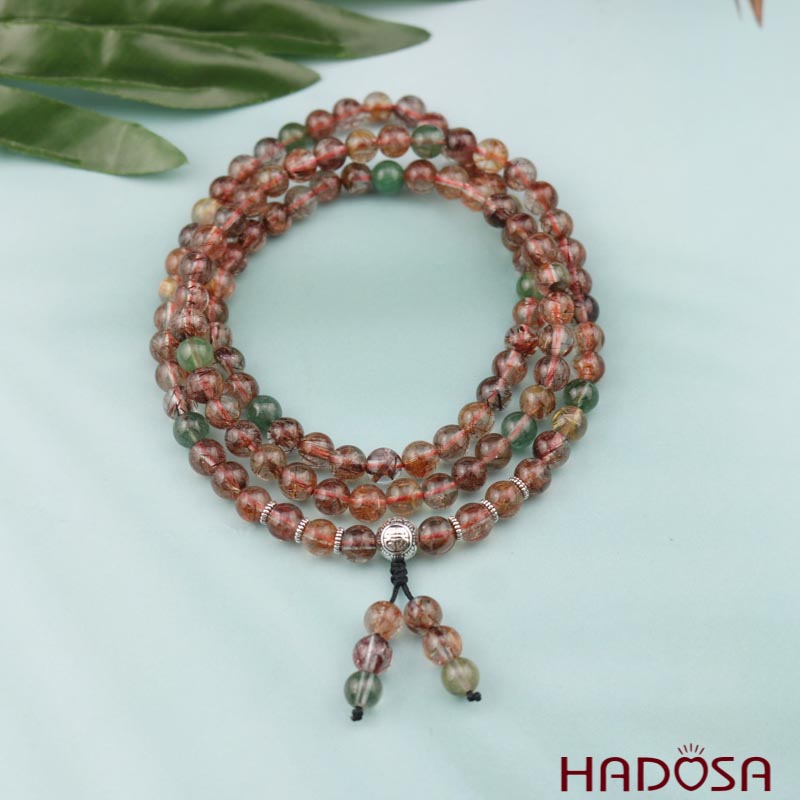 Tràng 108 hạt Thạch anh tóc tam tài 7mm (Hoả, Thổ)