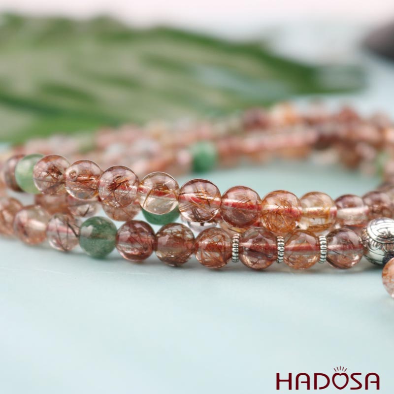 Tràng 108 hạt Thạch anh tóc tam tài 7mm (Hoả, Thổ)