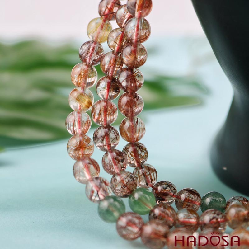 Tràng 108 hạt Thạch anh tóc tam tài 7mm (Hoả, Thổ)