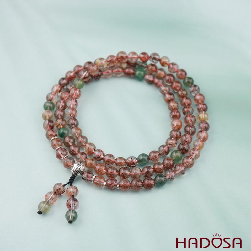 Tràng 108 hạt Thạch anh tóc tam tài 7mm (Hoả, Thổ)