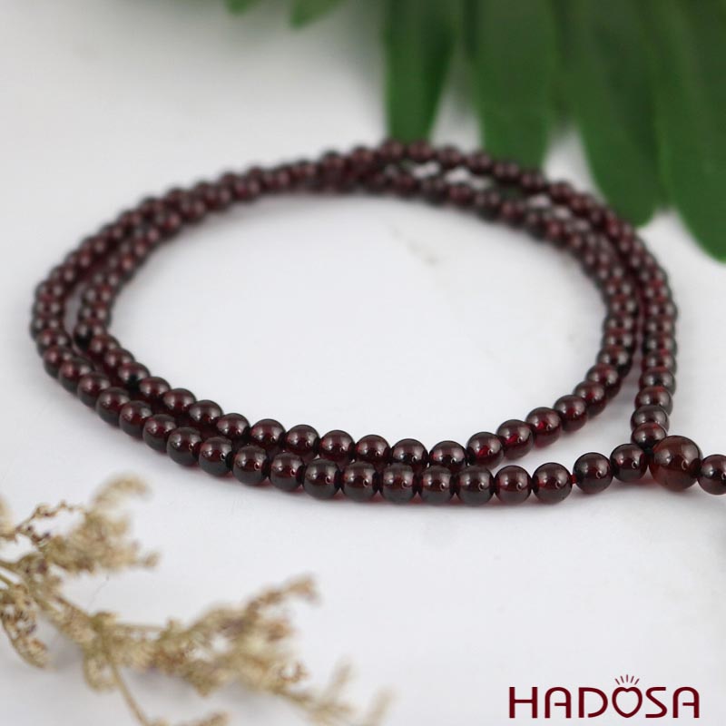 Tràng 108 hạt đá Ngọc Hồng Lựu - Garnet Star 5mm (Thổ, Hỏa)