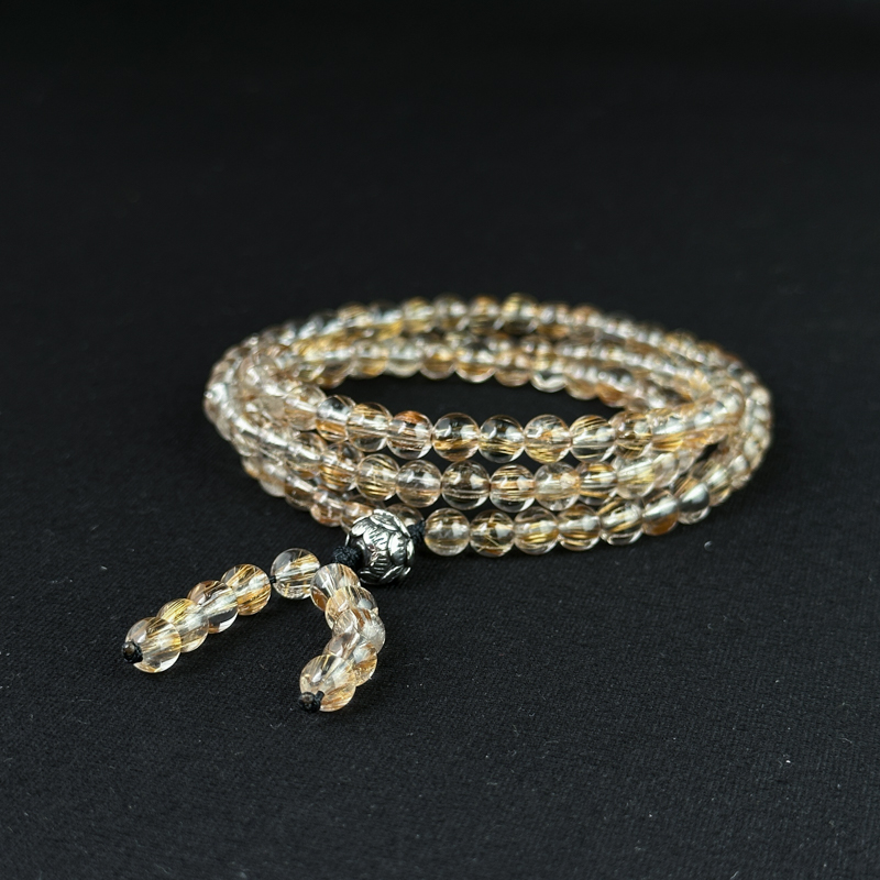 Tràng hạt 108 hạt Thạch anh tóc đồng 6mm chuẩn 6A