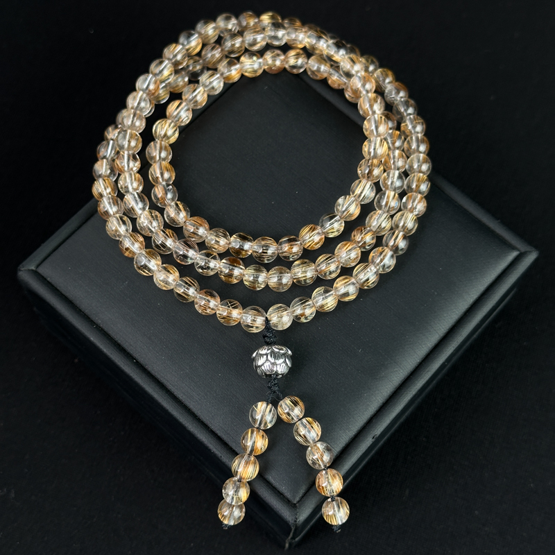 Tràng hạt 108 hạt Thạch anh tóc đồng 6mm chuẩn 6A