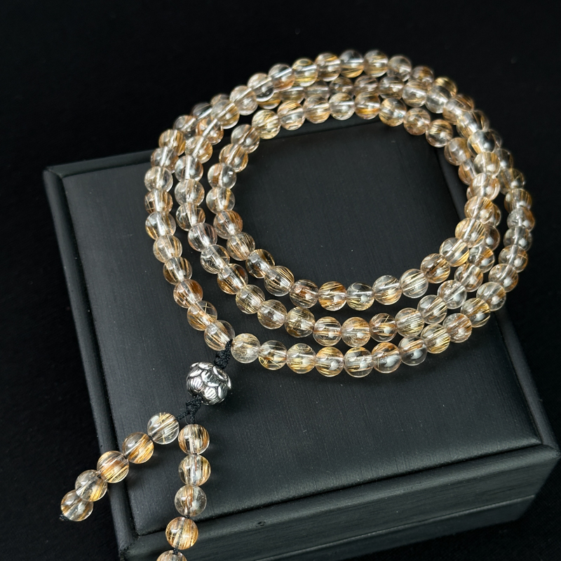 Tràng hạt 108 hạt Thạch anh tóc đồng 6mm chuẩn 6A