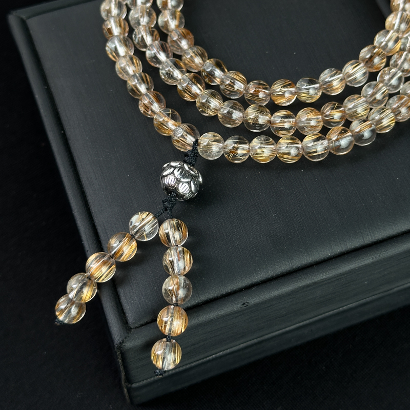 Tràng hạt 108 hạt Thạch anh tóc đồng 6mm chuẩn 6A