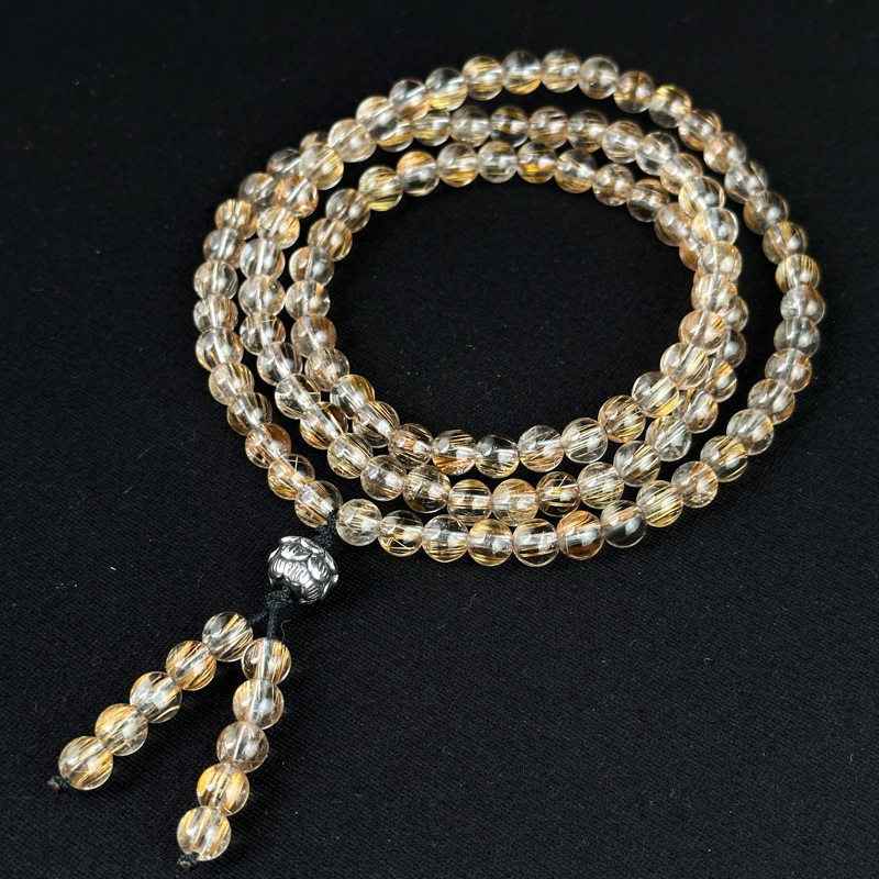 Tràng hạt 108 hạt Thạch anh tóc đồng 6mm chuẩn 6A