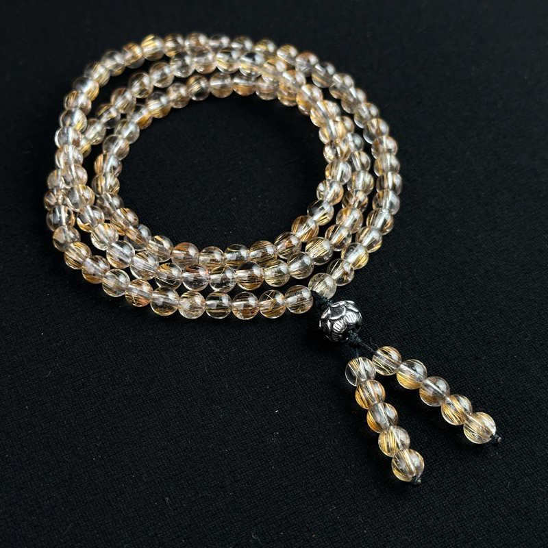 Tràng hạt 108 hạt Thạch anh tóc đồng 6mm chuẩn 6A