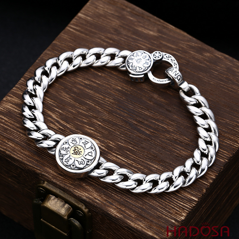 Lắc tay nam bạc Thái Lục Tự Đại Minh Chân Ngôn