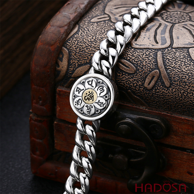 Lắc tay nam bạc Thái Lục Tự Đại Minh Chân Ngôn