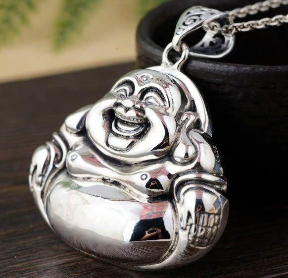 Mặt dây chuyền bạc Thái Phật di Lặc 46x55mm