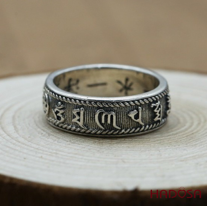 Nhẫn bạc 925 nam Om mani padme hum