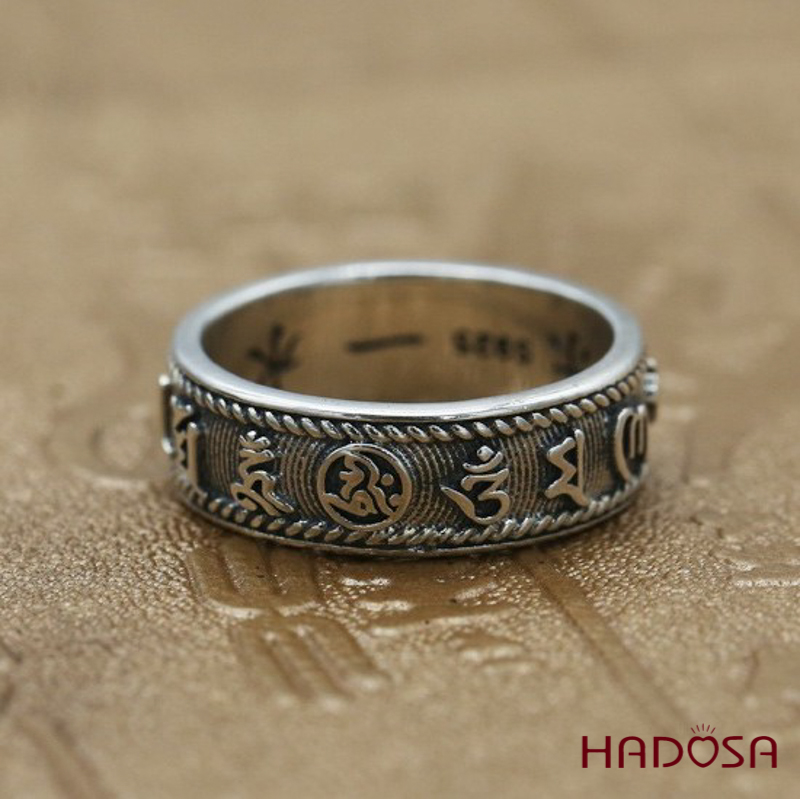 Nhẫn bạc 925 nam Om mani padme hum