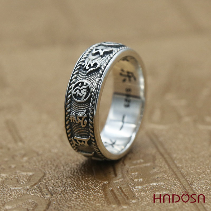 Nhẫn bạc 925 nam Om mani padme hum