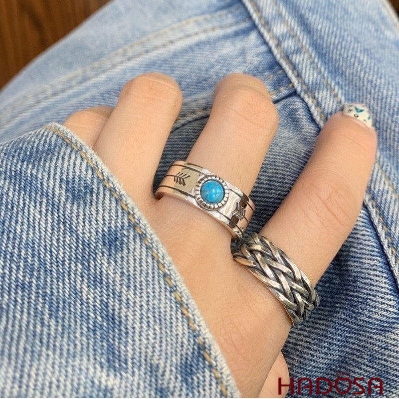 Nhẫn bạc nam Thái đá xanh