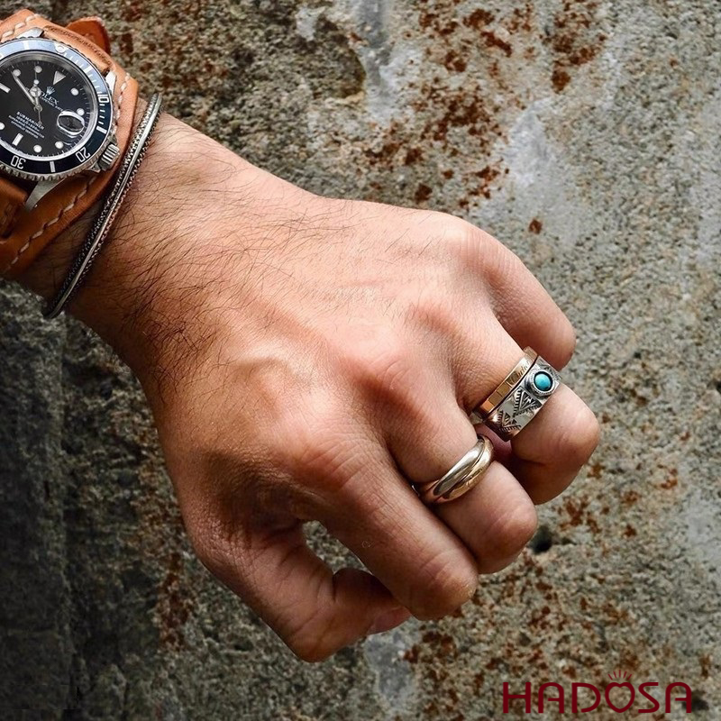 Nhẫn bạc Thái nam đẹp đá xanh