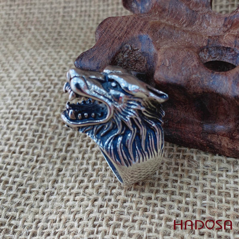 Nhẫn bạc Thái đầu sói