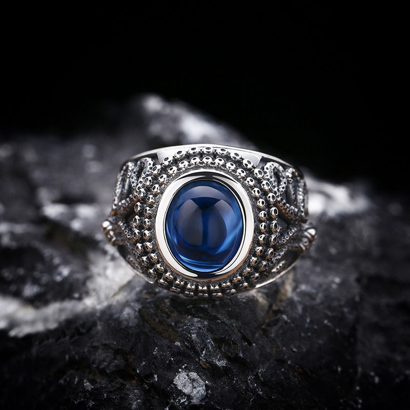 Nhẫn bạc Thái đá xanh bạch tuộc