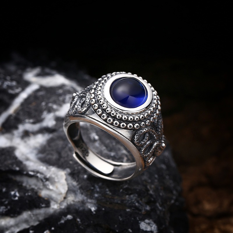 Nhẫn bạc Thái đá xanh bạch tuộc