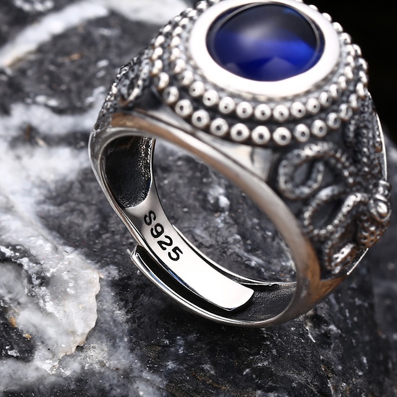 Nhẫn bạc Thái đá xanh bạch tuộc