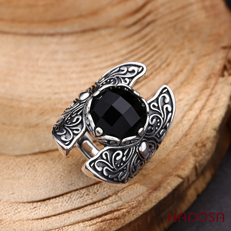 Nhẫn nam bạc Thái đá Onyx đen