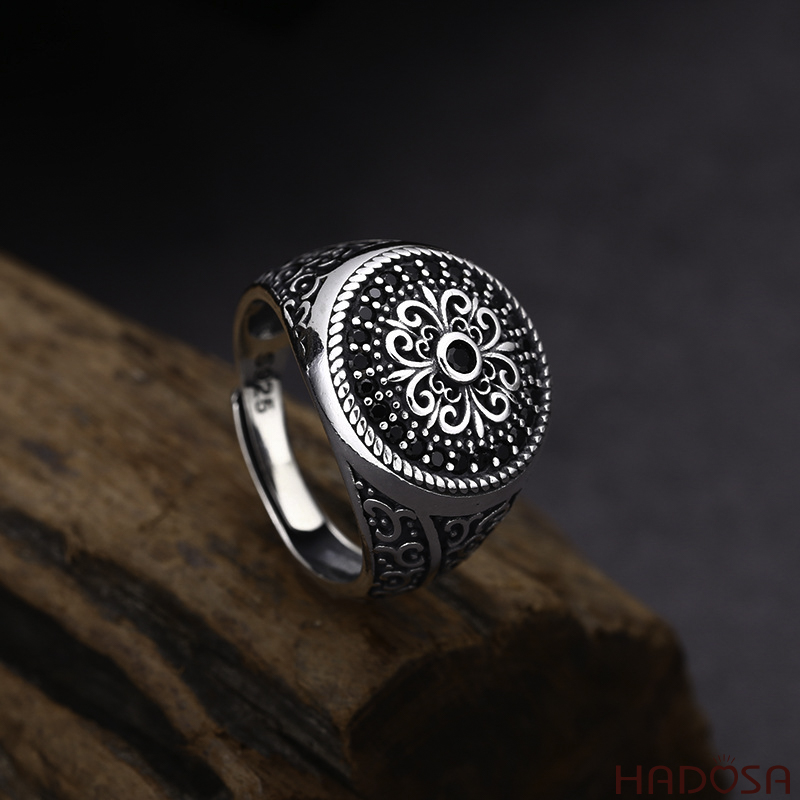 Nhẫn nam bạc Thái họa tiết Mandala cổ điển