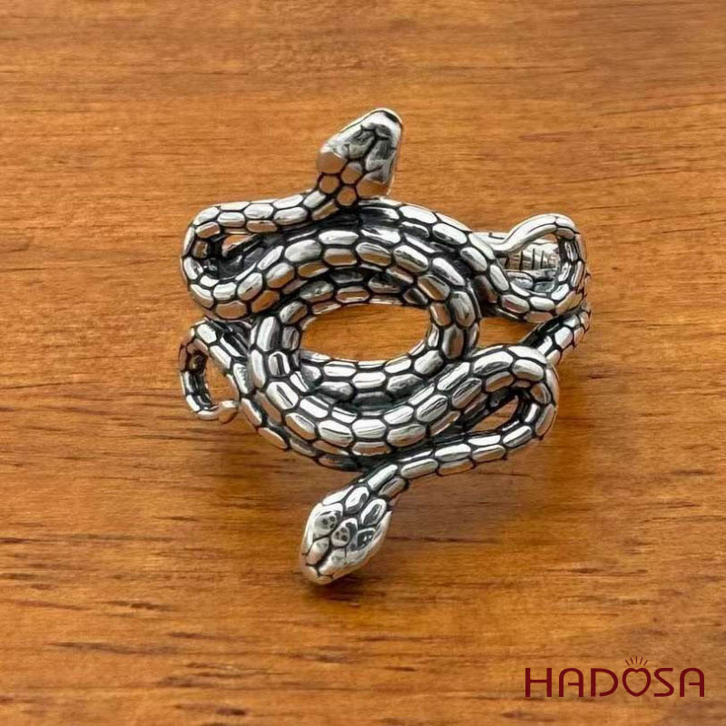 Nhẫn nam bạc Thái song xà