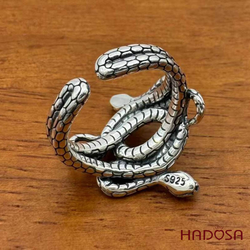 Nhẫn nam bạc Thái song xà