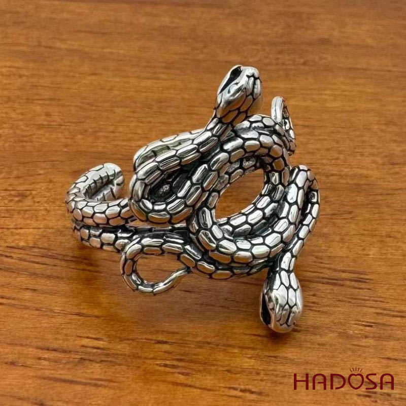 Nhẫn nam bạc Thái song xà