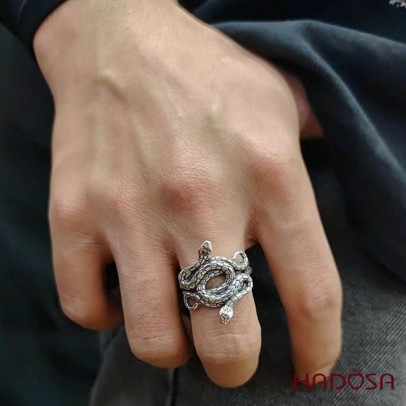 Nhẫn nam bạc Thái song xà