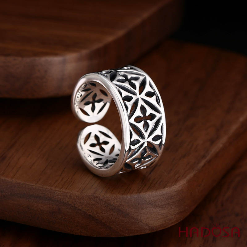 Nhẫn Bạc Thái S925 Họa Tiết Clover Rỗng