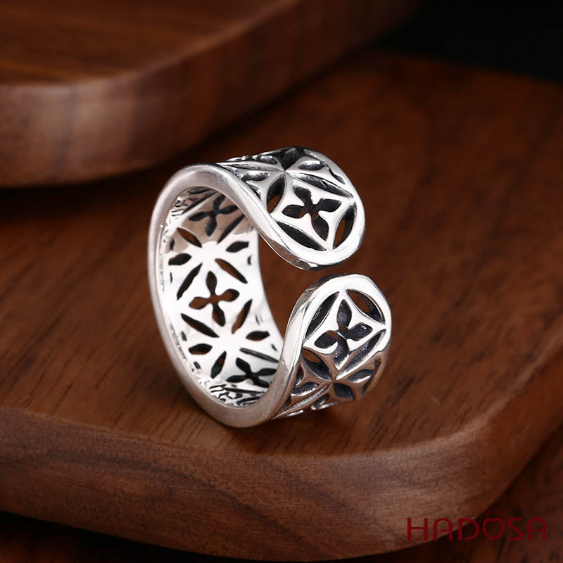 Nhẫn Bạc Thái S925 Họa Tiết Clover Rỗng