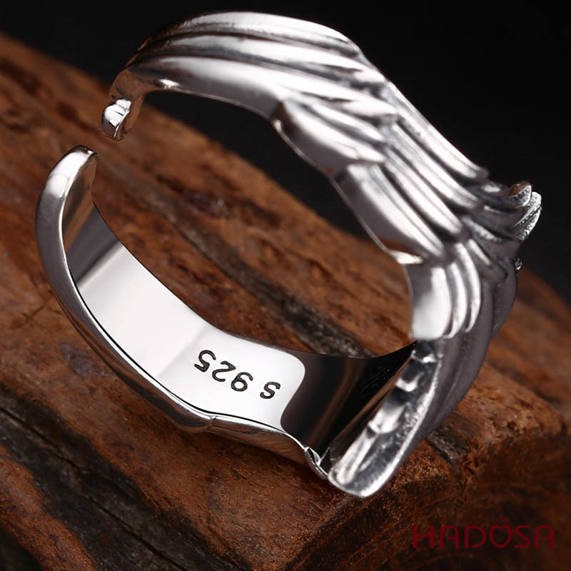 Nhẫn Bạc Thái 925 Đôi Cánh Uốn Lượn Thiết Kế Mở