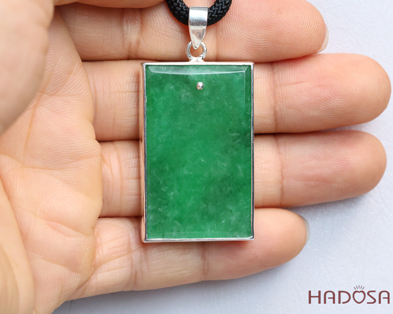 Mặt Vô Sự Bài Ngọc Cẩm Thạch Bọc Bạc 40x25x4mm