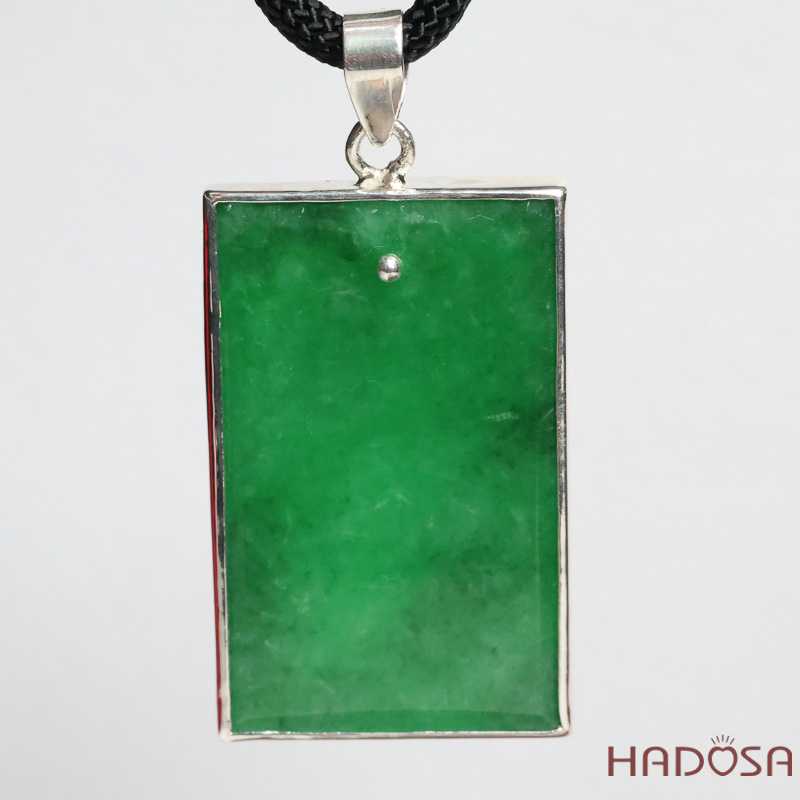 Mặt Vô Sự Bài Ngọc Cẩm Thạch Bọc Bạc 40x25x4mm