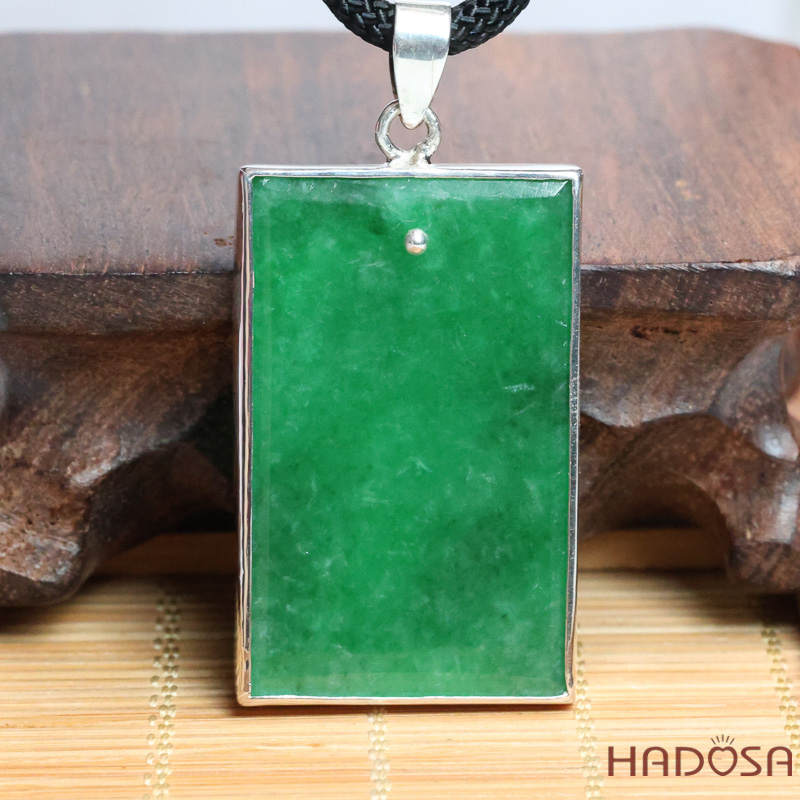 Mặt Vô Sự Bài Ngọc Cẩm Thạch Bọc Bạc 40x25x4mm