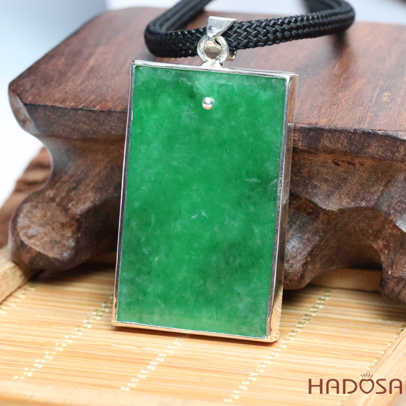 Mặt Vô Sự Bài Ngọc Cẩm Thạch Bọc Bạc 40x25x4mm